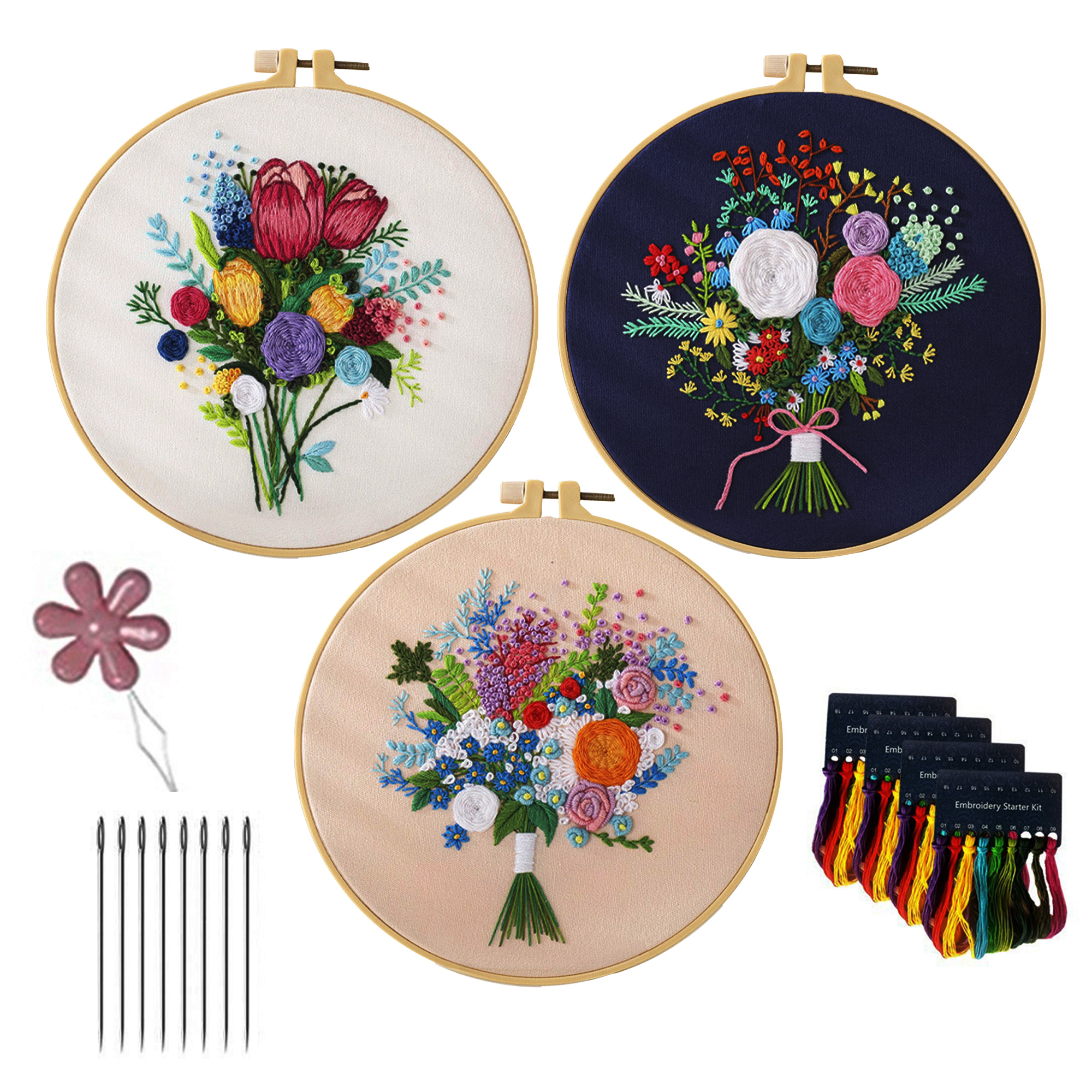 Blingpainting 3PC Handheld Flower Embroidery - Easy-to-Use, Portable,  Beautiful Designs, Embroidery Kit for Art Craft Handy Sewing, Perfect for  DIY